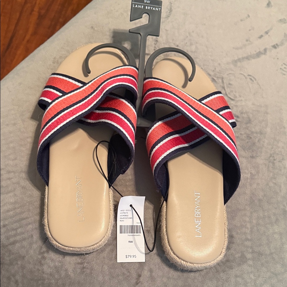 Lane Bryant Red Navy Striped Crossband Sandals